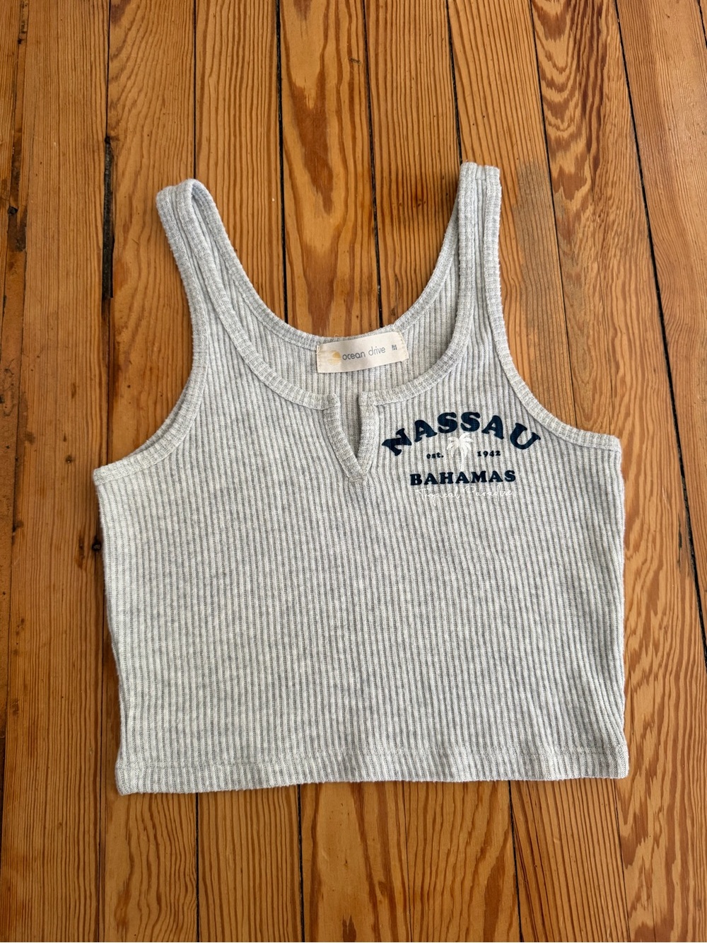 Ocean Drive Nassau Bahamas Ribbed Crop Tank Top Gray Size Medium
